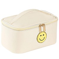 Waloner Preppy Patch Makeup Bag Leather Cosmetic Bag Large Makeup Pouch Portable Waterproof Travel Toiletry Organizertoiletry