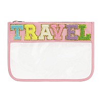 Dyshayen Chenille Letter Clear Zipper Pouch For Travelnylon Clear Cosmetic Bagmakeup Travel Bag For Women Pinktravel