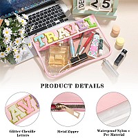 Dyshayen Chenille Letter Clear Zipper Pouch For Travelnylon Clear Cosmetic Bagmakeup Travel Bag For Women Pinktravel