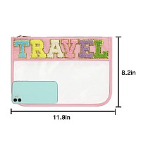 Dyshayen Chenille Letter Clear Zipper Pouch For Travelnylon Clear Cosmetic Bagmakeup Travel Bag For Women Pinktravel