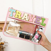 Dyshayen Chenille Letter Clear Zipper Pouch For Travelnylon Clear Cosmetic Bagmakeup Travel Bag For Women Pinktravel