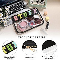 DYSHAYEN Chenille Letter Clear Zipper Pouch for Travel,Nylon Clear Cosmetic Bag,Makeup Travel Bag for Women Girls (Black-Stuff)