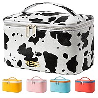 Cute Makeup Bag Small Travel Cosmetic Bags for Women Teen Girls Medium Pouch Toiletry Bag PU Waterproof Organizer Case (Cow)