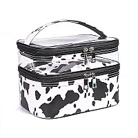 Imerelez Double-Layer Cosmetic Bag Makeup Bag Travel Makeup Bag Makeup Bags For Women Cosmetics Cases Portable Waterproof Foldable (Cow Print)