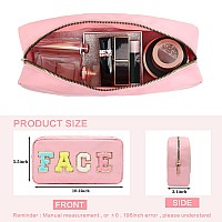 Dyshayen Nylon Cosmetic Bag Preppy Face Care Makeup Bag For Women Travel Toiletry Organizer With Chenille Letter Patches Pinkf