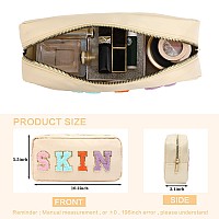 Dyshayen Nylon Cosmetic Bag Preppy Hair Makeup Bag For Women Travel Toiletry Organizer With Chenille Letter Patches Minthair