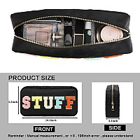 Dyshayen Nylon Cosmetic Bag Preppy Makeup Stuff Bag For Women Travel Toiletry Organizer With Chenille Letter Patches Blackstuf