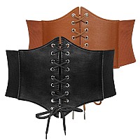 Jasgood 2 Pack Womens Elastic Costume Waist Belt Laceup Tied Waspie Corset Belts For Women Halloween