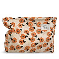 Happyheidi Women Floral Corduroy Canvas Makeup Bag Travel Cosmetic Pouch Purse Organizer Cute Beige