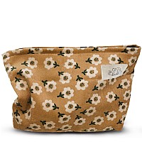 Happyheidi Women Floral Corduroy Canvas Travel Makeup Bag Cosmetic Pouch Purse Organizer Khaki