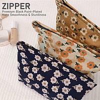 Happyheidi Women Floral Corduroy Canvas Travel Makeup Bag Cosmetic Pouch Purse Organizer Khaki