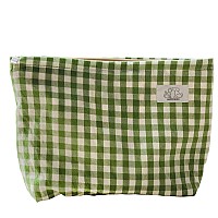 Happyheidi Women Checkered Canvas Makeup Bag Cosmetic Pouch Make Up Travel Purse Organizer Cute Green Plaid