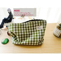 Happyheidi Women Checkered Canvas Makeup Bag Cosmetic Pouch Make Up Travel Purse Organizer Cute Green Plaid