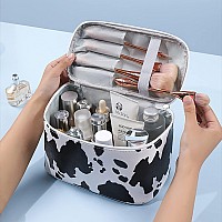 Imcuzur Travel Makeup Bag For Women Waterresistant Cosmetic Organizer Cute Cow Print Make Up Bag Cow