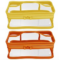 Transparent Makeup Bag Zipper Waterproof Handbag Portable Travel Storage Pouch 2 Pcs Orange Yellow