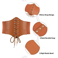 Leacoolkey Laceup Cinch Belt Women Brown Corset Waist Belt Tied Corset Elastic Belt Obi Belt For Women For Dress Halloween