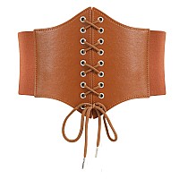 Leacoolkey Laceup Cinch Belt Women Brown Corset Waist Belt Tied Corset Elastic Belt Obi Belt For Women For Dress Halloween