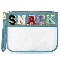 Lsxia Chenille Letter Clear Travel Zipper Pouch Nylon Makeup Bag Preppy Bag Cosmetic Toiletry Waterproof Snack Bags For Women