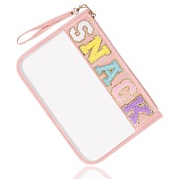 Chenille Letter Clear Snack Bags Purse Pouch Monogram Pvc Pu Clear Zipper Pouch With Wristlet Waterproof Portable Glitter Sn