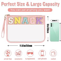 Chenille Letter Clear Snack Bags Purse Pouch Monogram Pvc Pu Clear Zipper Pouch With Wristlet Waterproof Portable Glitter Sn