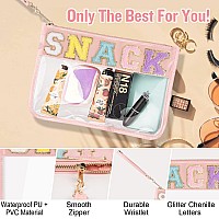 Chenille Letter Clear Snack Bags Purse Pouch Monogram Pvc Pu Clear Zipper Pouch With Wristlet Waterproof Portable Glitter Sn