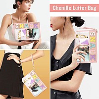 Chenille Letter Clear Snack Bags Purse Pouch Monogram Pvc Pu Clear Zipper Pouch With Wristlet Waterproof Portable Glitter Sn