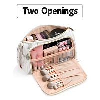 Cubetastic Makeup Bag Travel Cosmetic Organizer Two Opening Way Make Up Bag Roomy Compact Makeup Pouch Purse For Women And Gir