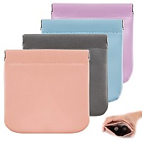 CANIPHA 4pcs Lambskin Pocket Cosmetic Bag, Waterproof Portable No Zipper Self-closing Small Makeup Pouch for Women Mini Travel Storage bag for Cosmetics Headphones Jewelry