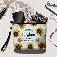 Hglian Sunflower Makeup Bag Be The Sunshine Travel Travel Cosmetic Bag Zipper Pouch Inspirational Birthday Gifts For Female Frie