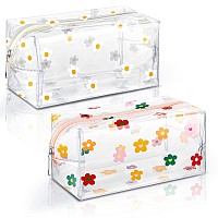 Amylove 2 Pack Cute Flower Makeup Bags Floral Cosmetic Bag Daisy Zippered Pouches Portable Toiletry Bags For Women Travel Vacati