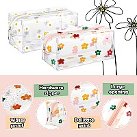 Amylove 2 Pack Cute Flower Makeup Bags Floral Cosmetic Bag Daisy Zippered Pouches Portable Toiletry Bags For Women Travel Vacati