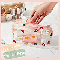 Amylove 2 Pack Cute Flower Makeup Bags Floral Cosmetic Bag Daisy Zippered Pouches Portable Toiletry Bags For Women Travel Vacati