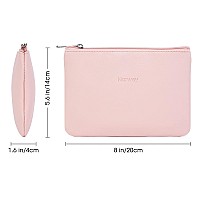 Narwey Small Makeup Bag For Purse Vegan Leather Travel Makeup Pouch Mini Cosmetic Bag Zipper Pouch For Women Pink