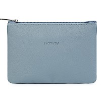 Narwey Small Makeup Bag For Purse Vegan Leather Travel Makeup Pouch Mini Cosmetic Bag Zipper Pouch For Women Greyish Blue