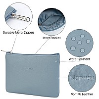 Narwey Small Makeup Bag For Purse Vegan Leather Travel Makeup Pouch Mini Cosmetic Bag Zipper Pouch For Women Greyish Blue