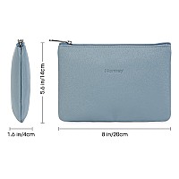 Narwey Small Makeup Bag For Purse Vegan Leather Travel Makeup Pouch Mini Cosmetic Bag Zipper Pouch For Women Greyish Blue