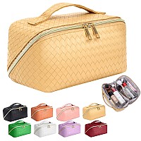 Zauknya Travel Cosmetic Bag Large Capacity Organizer Makeup Bag Portable Leather Waterproof Women With Handle And Divider Fl