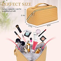 Zauknya Travel Cosmetic Bag Large Capacity Organizer Makeup Bag Portable Leather Waterproof Women With Handle And Divider Fl