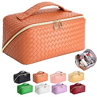 Zauknya Large Capacity Travel Cosmetic Bag Makeup Bag Portable Leather Waterproof Women Organizer With Handle And Divider Fl