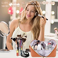 Zauknya Large Capacity Travel Cosmetic Bag Makeup Bag Portable Leather Waterproof Women Organizer With Handle And Divider Fl