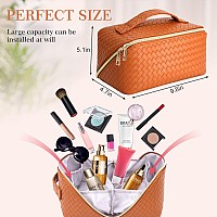 Zauknya Large Capacity Travel Cosmetic Bag Makeup Bag Portable Leather Waterproof Women Organizer With Handle And Divider Fl