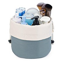 Barrel Drawstring Makeup Bag Travel Cosmetic Bag Large Toiletry Organizer Waterproof For Women Large Greyish Blue