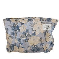 Happyheidi Women Cute Aesthetic Floral Travel Makeup Pouch Bag For Cosmetic Purse Organizer Canvas Lining Blue