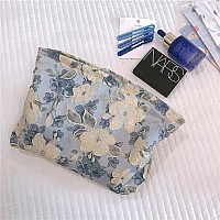 Happyheidi Women Cute Aesthetic Floral Travel Makeup Pouch Bag For Cosmetic Purse Organizer Canvas Lining Blue