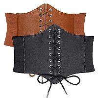 Whippy Womens Laceup Corset Elastic Waist Belt Tied Waspie Wide Belt For Women Halloween Costume Blackbrown L