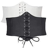 Whippy Womens Laceup Corset Elastic Waist Belt Tied Waspie Wide Belt For Women Halloween Costume Blackwhite Xs