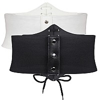 Whippy Womens Laceup Corset Elastic Waist Belt Tied Waspie Wide Belt For Women Halloween Costume Blackwhite Xs