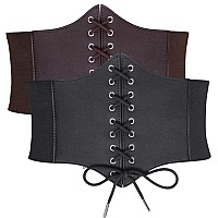 Whippy Womens Laceup Corset Elastic Waist Belt Tied Waspie Wide Belt For Women Halloween Costume Blackcoffee Xxl