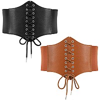 Leacoolkey Laceup Cinch Belt Women Corset Waist Belt Tied Corset Elastic Belt Obi Belt For Women For Dress Halloween Access