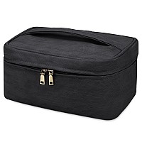 Ktmouw Makeup Bag Waterproof Cosmetic Bag Leather Makeup Travel Bag Portable Makeup Brush Bag Multifunctional Makeup Organizer Bag For Women Girls, 2-Pack, Black